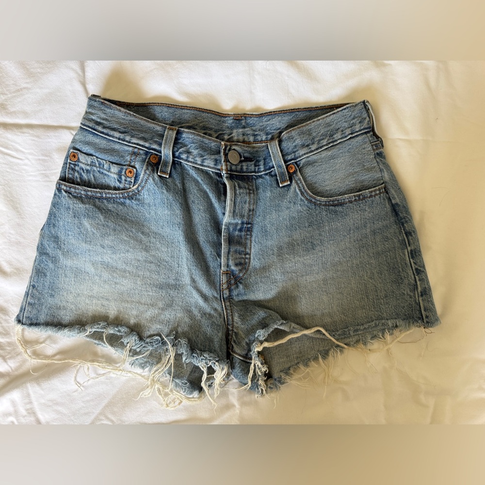 Levi's Light Blue Denim Cutoff Shorts with Frayed Hem
